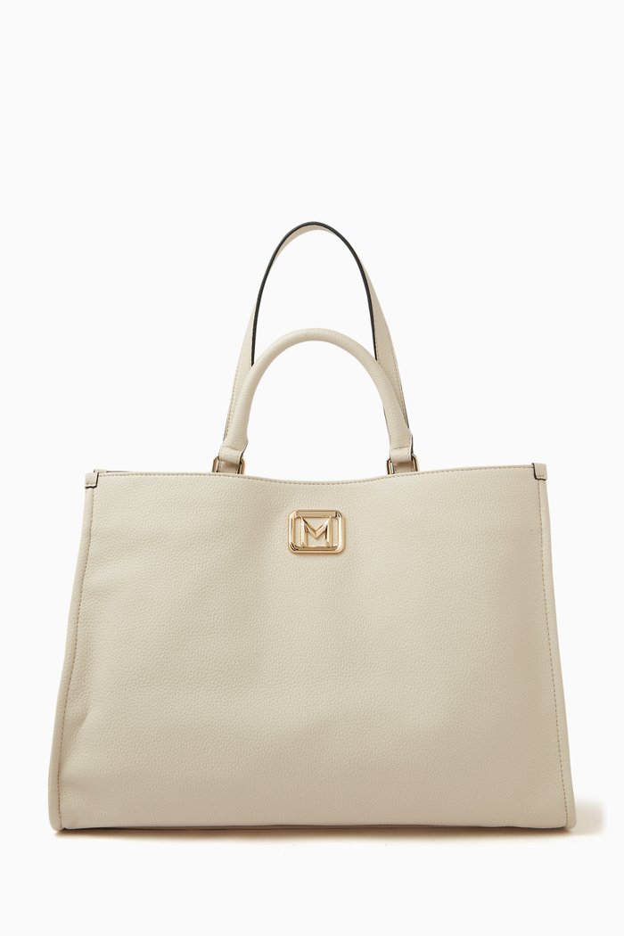 Large Varenna Shopping Tote Bag in Faux Leather, White