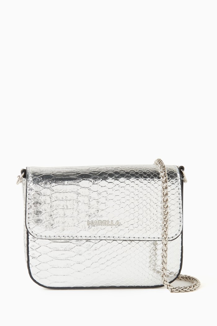 

Sacello Crossbody Bag in Embossed Leather, Silver