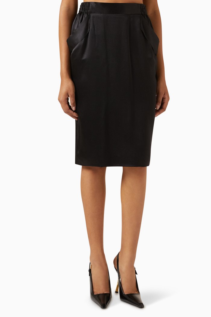 

Midi Pencil Skirt in Organic Silk-satin, Black