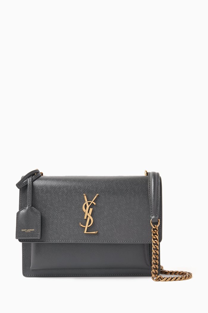 Medium Sunset Shoulder Bag in Leather, Grey
