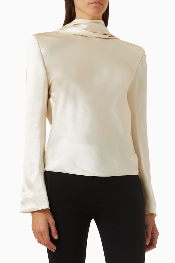

Cowl-back Blouse in Silk Satin-crepe, White