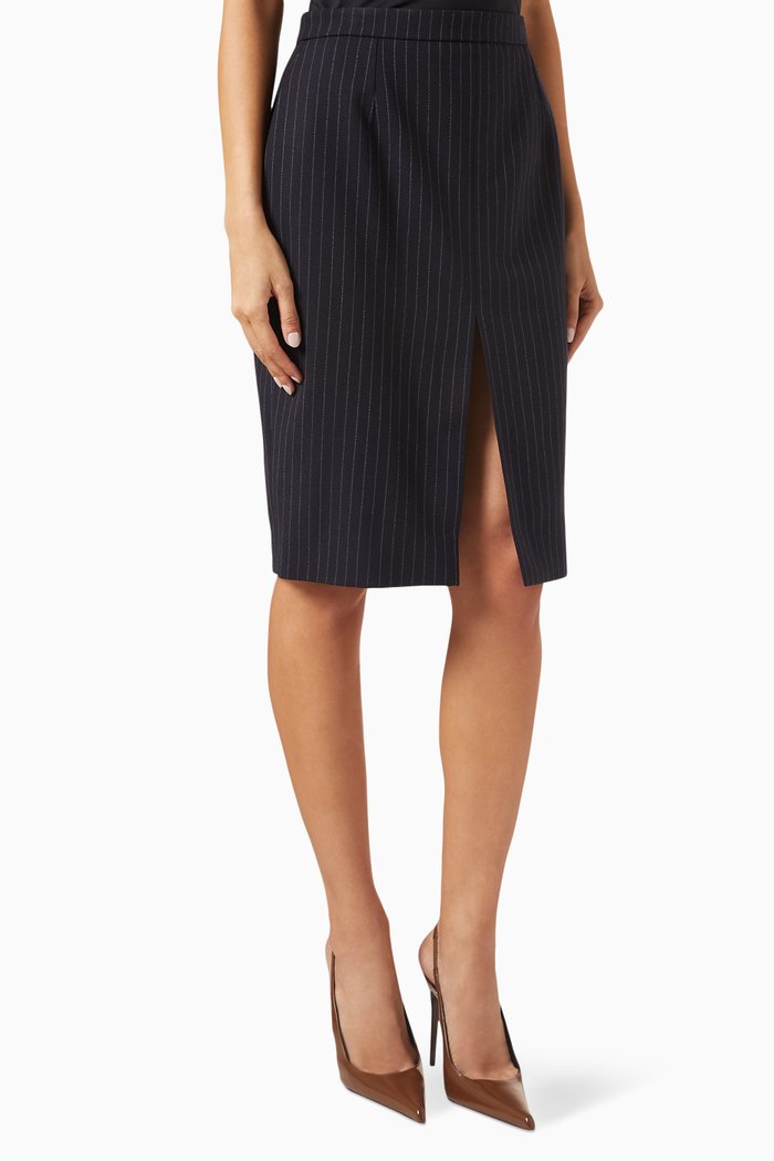 

Pencil Skirt in Striped Flannel, Blue