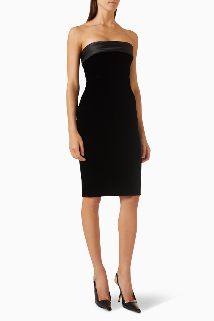 

Strapless Pencil Mini Dress in Velvet, Black