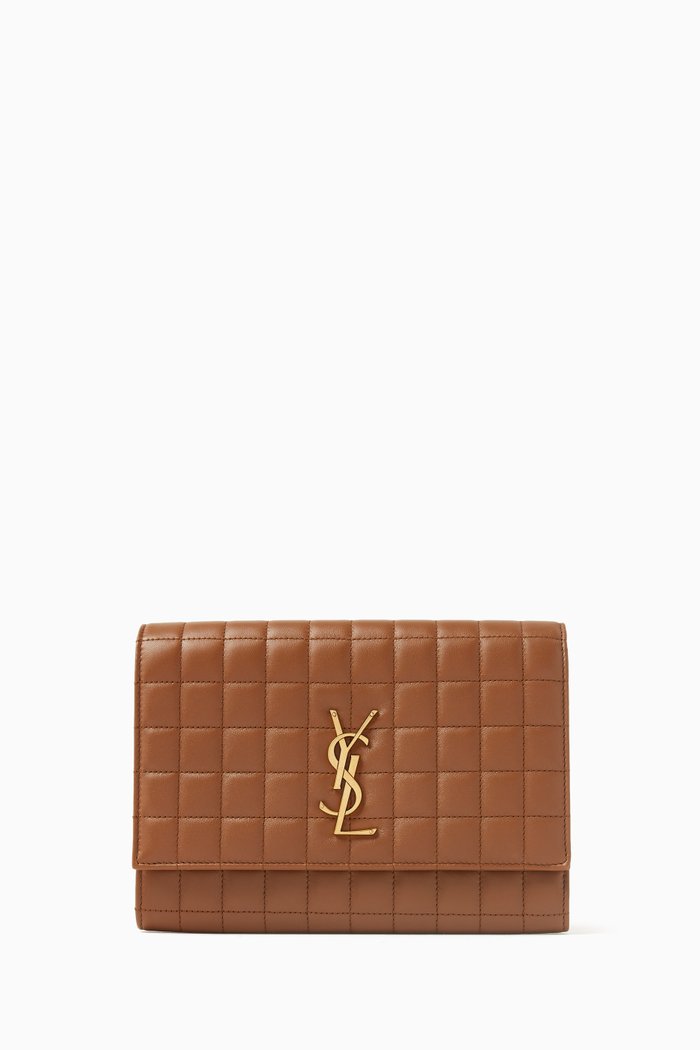 

Cassandre Matelassé Carré Flap Pouch in Lambskin, Brown