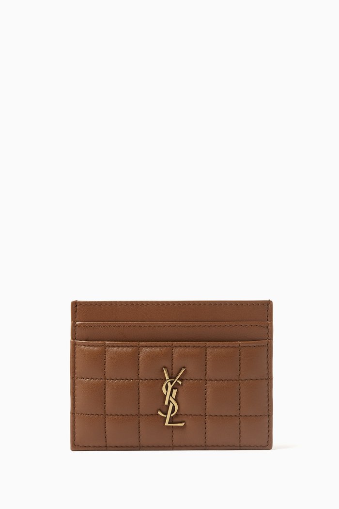 

Cassandre Matelassé Carré Card Holder in Lambskin, Brown