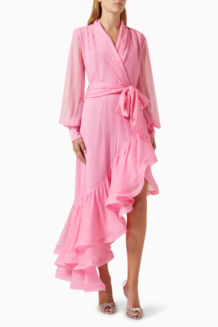 

Grandiose Asymmetric Midi Dress in Georgette, Pink