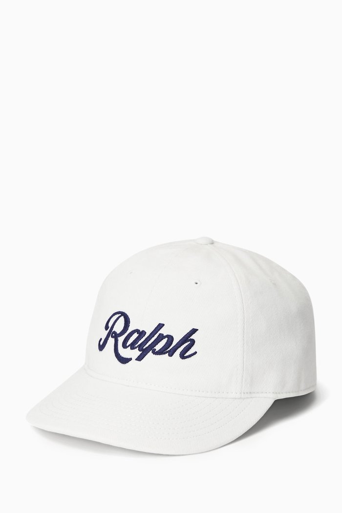 Script Logo Baseball Hat in Cotton Twill, White