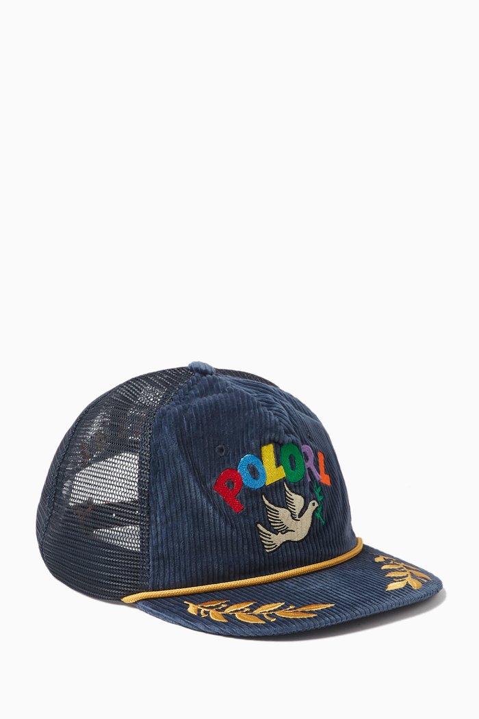 

Logo Trucker Hat in Corduroy & Mesh, Blue