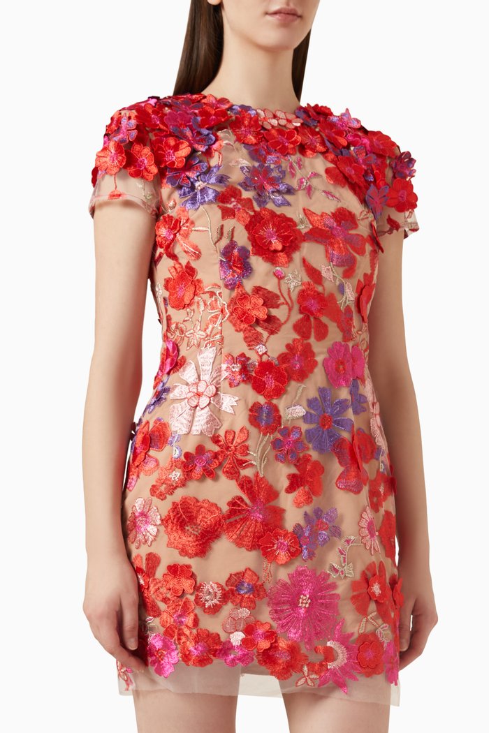

Performance 3D Floral Mini Dress, Red