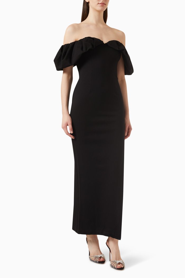 

Exuberant Off-shoulder Maxi Dress in Viscose-blend, Black