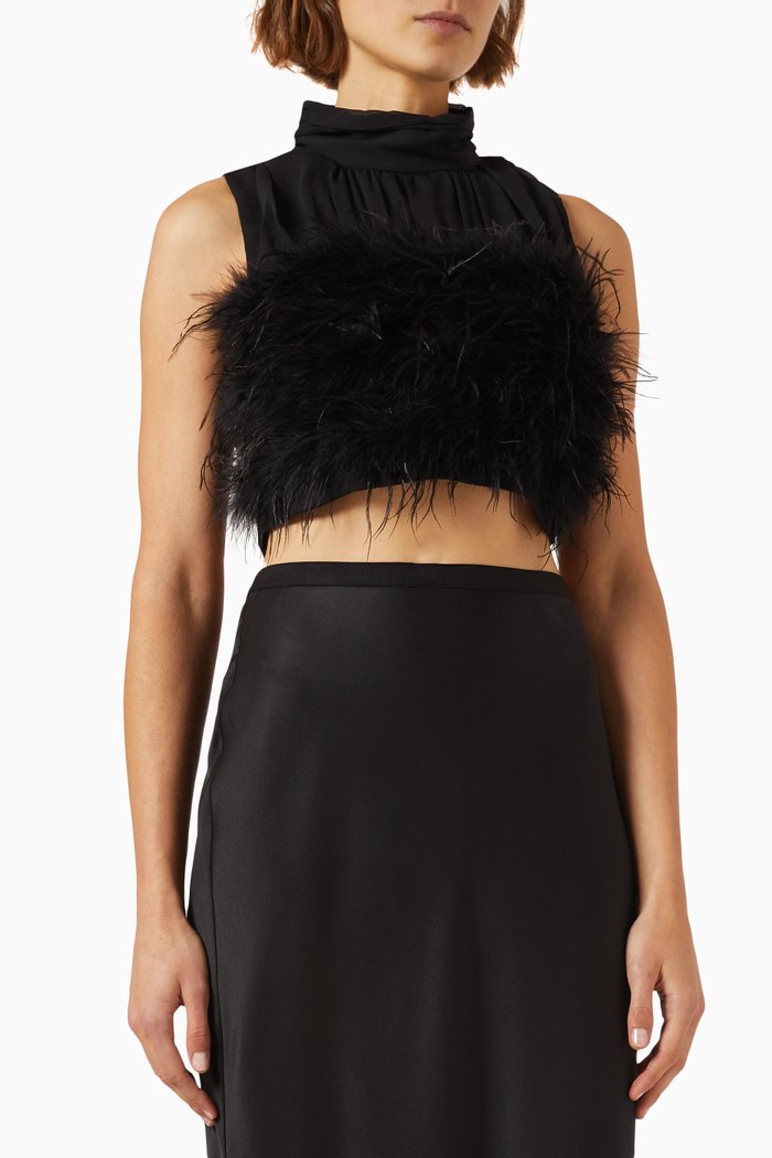 

Betty Feather-trimmed Crop Top, Black
