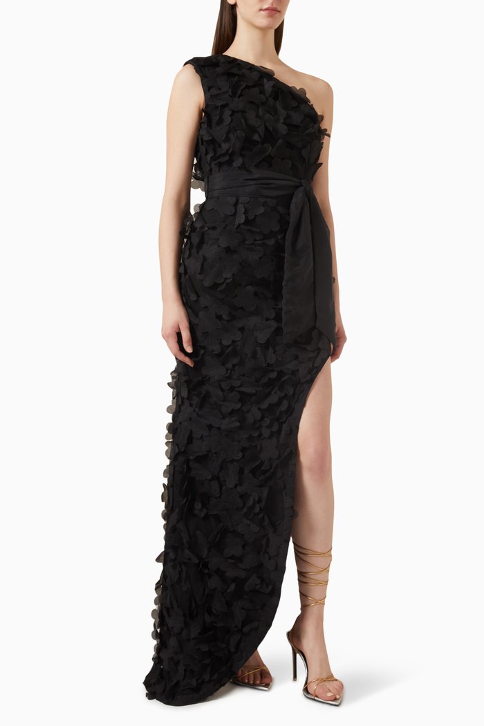 

Marcia 3D Floral Dress in Georgette, Black