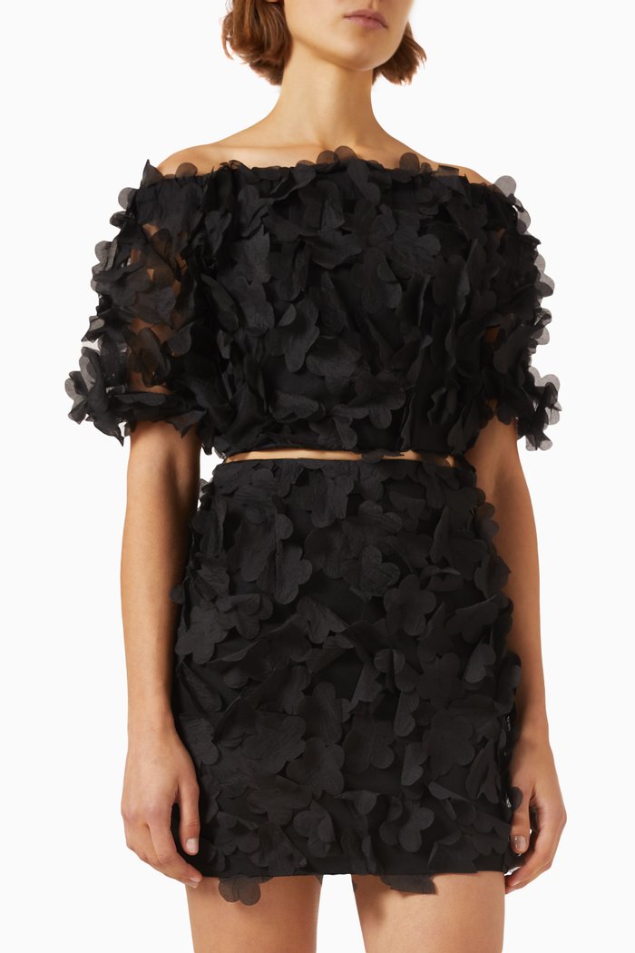 

Marsha 3D Floral Top & Skirt Set, Black