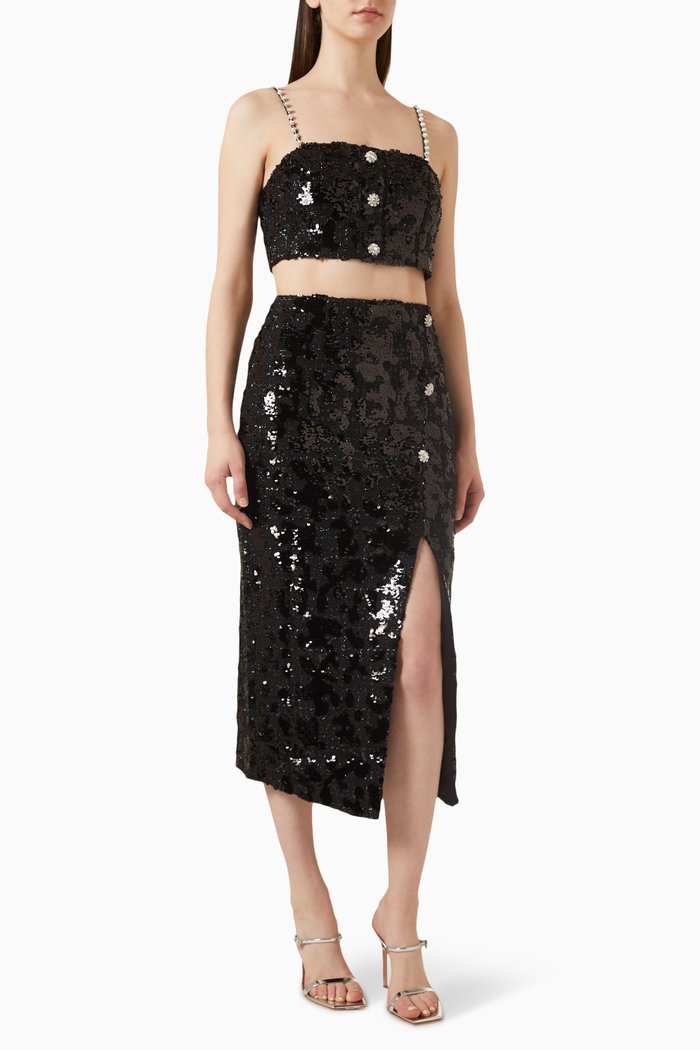 

Lorraine Top & Skirt Set in Sequin, Black