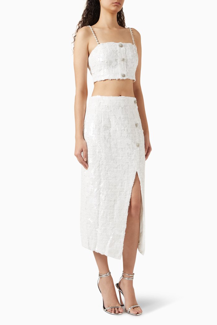 

Lorraine Top & Skirt Set in Sequin, White