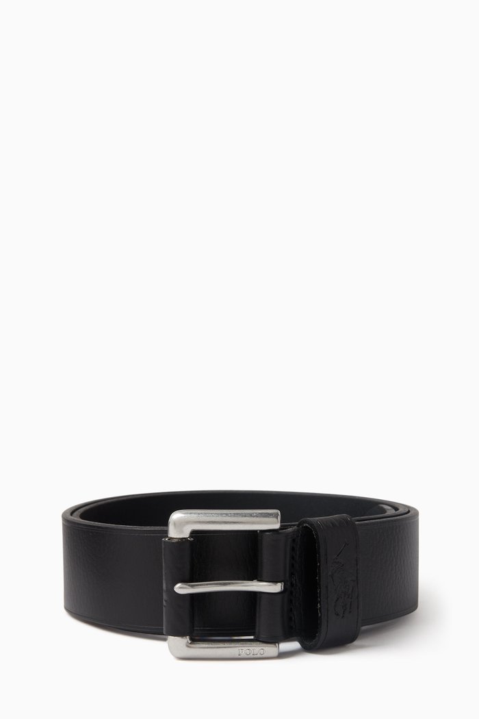 

Logo Buckled Belt in Grained Leather, Black