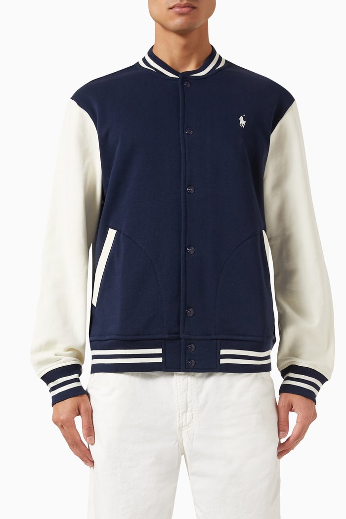 

Logo Baseball Jacket in Cotton-blend Fleece, Blue