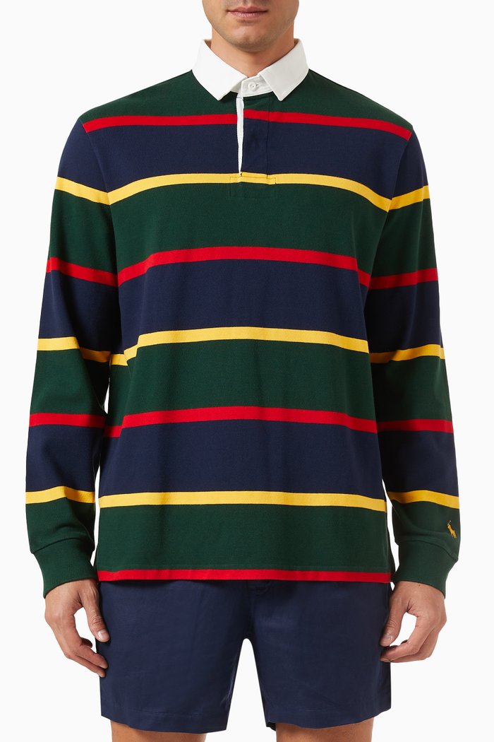 

Striped Rugby Polo Shirt in Cotton, Multicolour