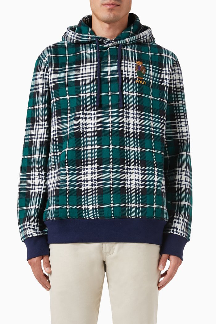 Plaid Hoodie in Fleece, Multicolour
