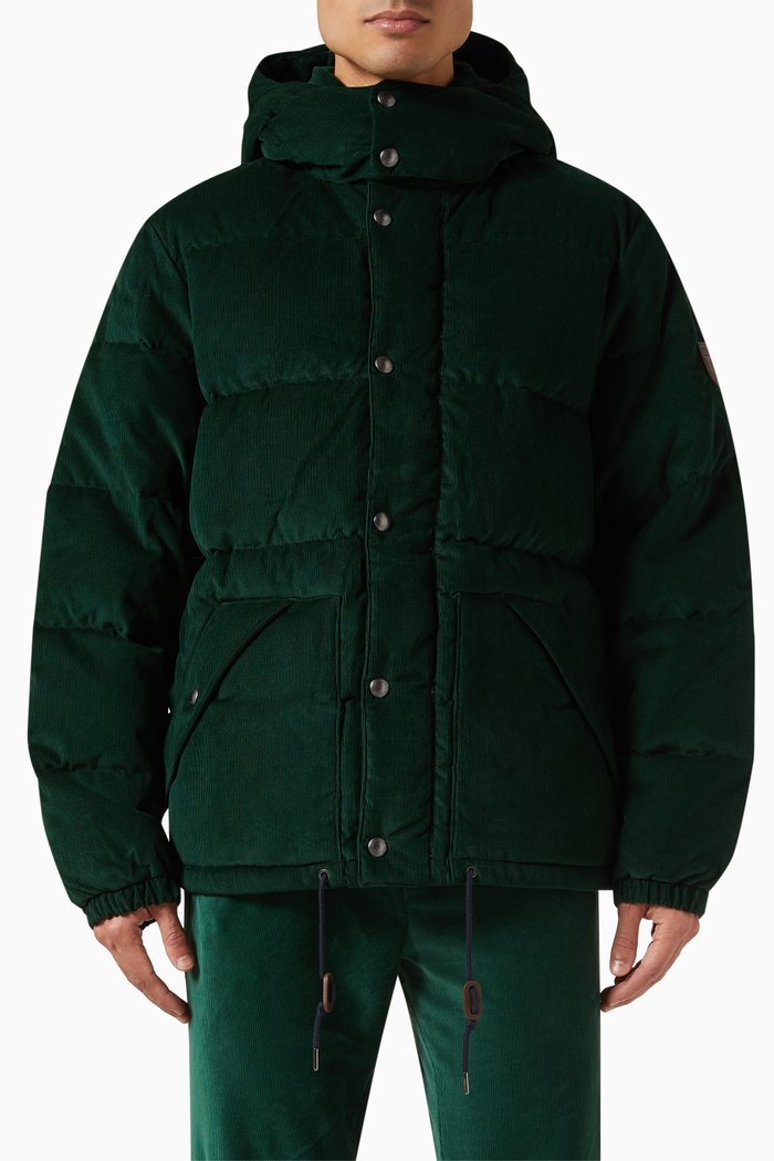 

High-neck Puffer Jacket in Corduroy, Green