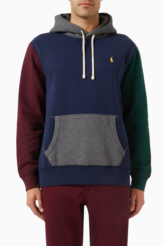 

Colour-block Hoodie in Cotton-blend Fleece, Blue
