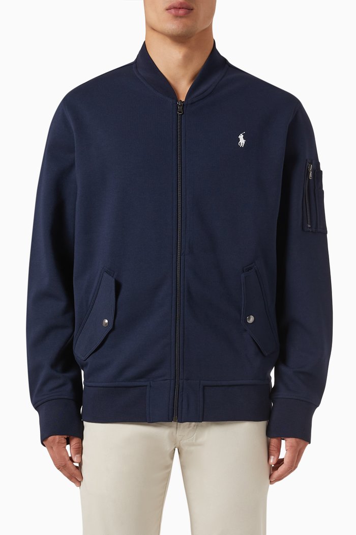 

Bomber Jacket in Knitted Cotton, Blue