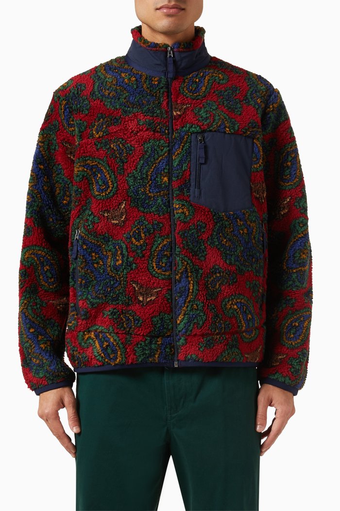 

Paisley-print Zip Jacket in Fleece, Red