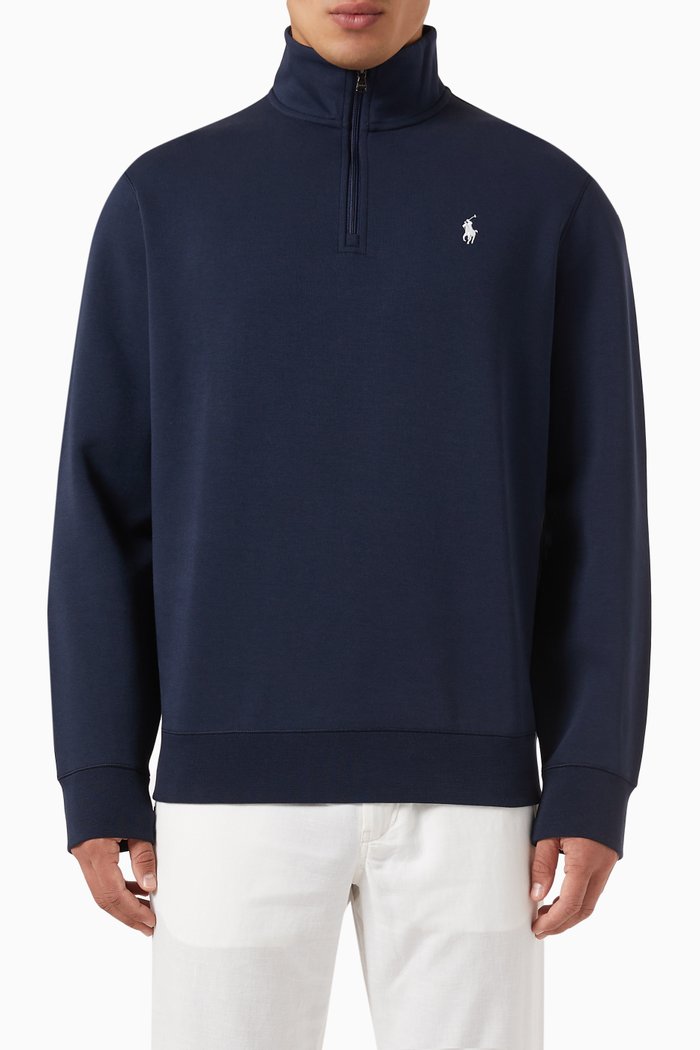 

Turtleneck Zip Sweatshirt in Cotton-blend, Blue