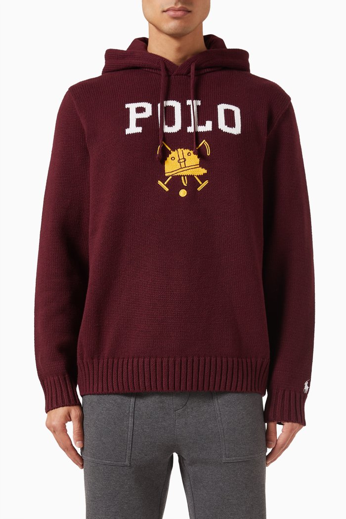 Logo Hoodie in Cotton Knit, Red