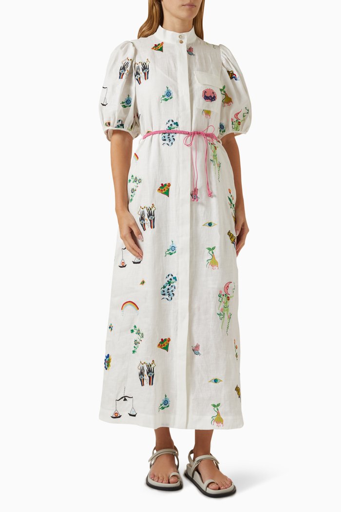 

Atticus Embroidered Shirt Dress in Linen, Neutral