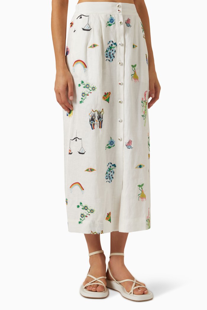 

Atticus Embroidered Skirt in Linen, Neutral