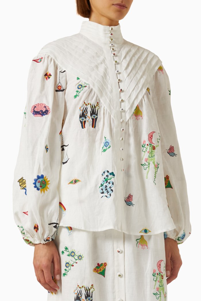 

Atticus Embroidered Shirt in Linen, Neutral