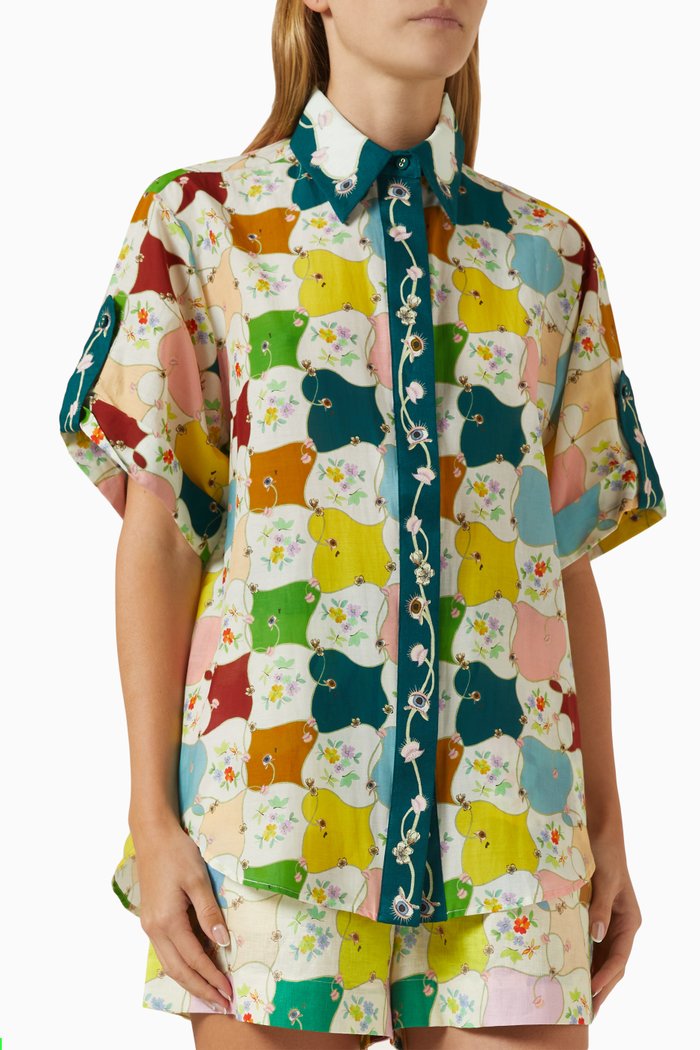 Everly Organized Shirt in Silk-cotton, Multicolour