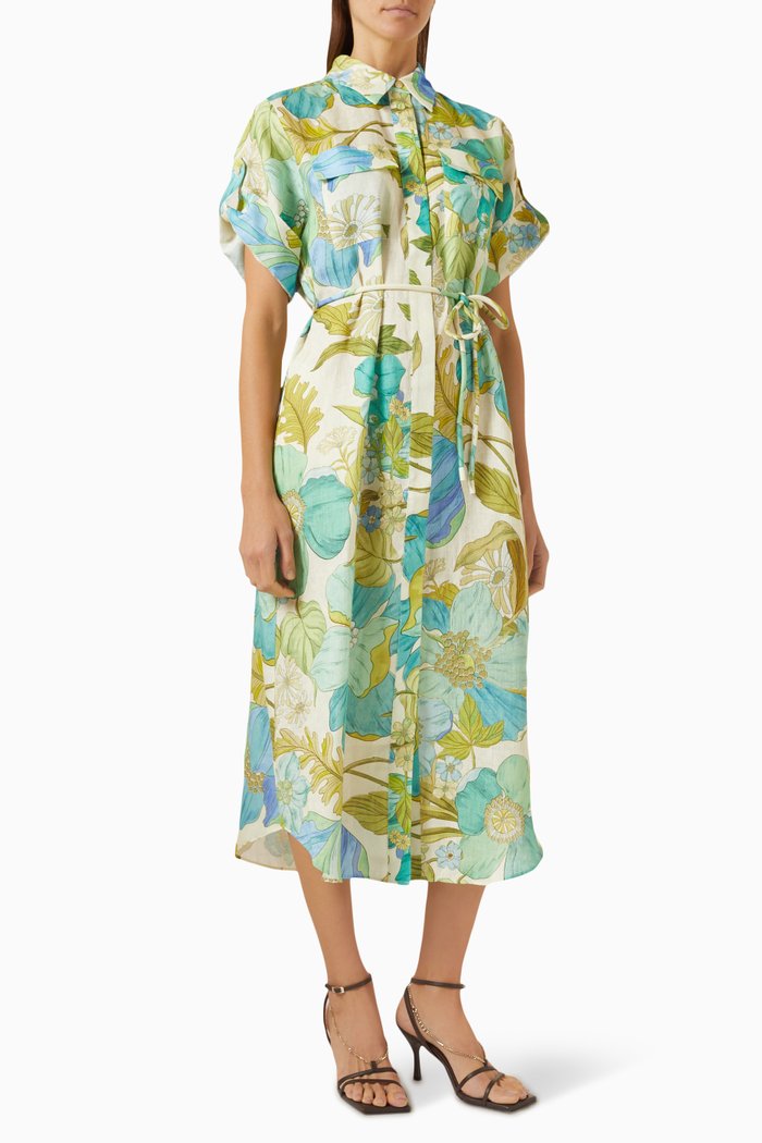 

Janis Shirt Midi Dress in Linen, Blue
