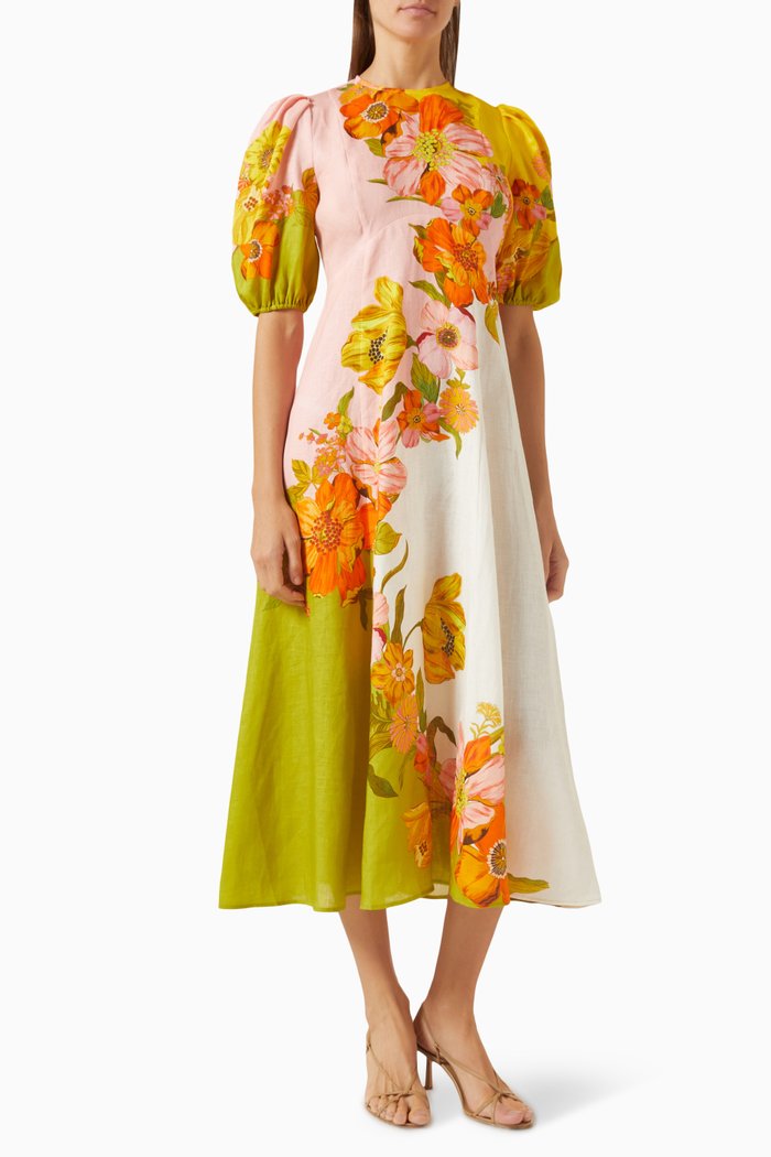 SIlas Midi Dress in Linen, Multicolour