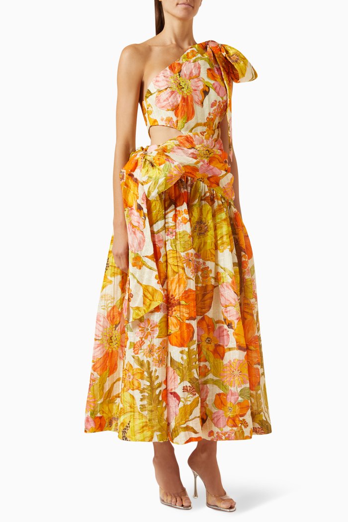 

SIlas One-shoulder Maxi Dress in Linen & Silk, Multicolour