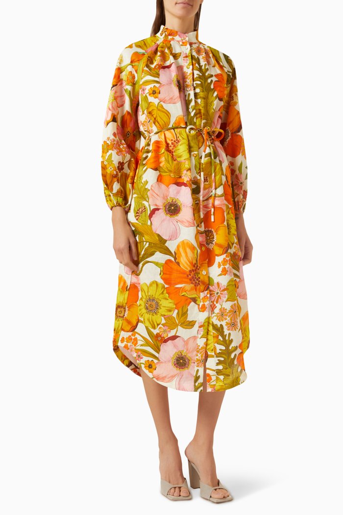 

Silas Midi Shirt Dress in Linen, Multicolour