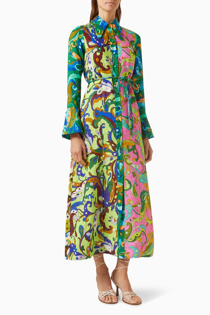 

Yvette Maxi Shirt Dress in Linen, Multicolour