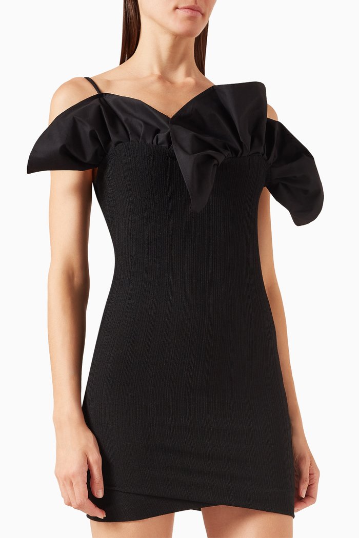Sculpture Ruffle Mini Dress, Black