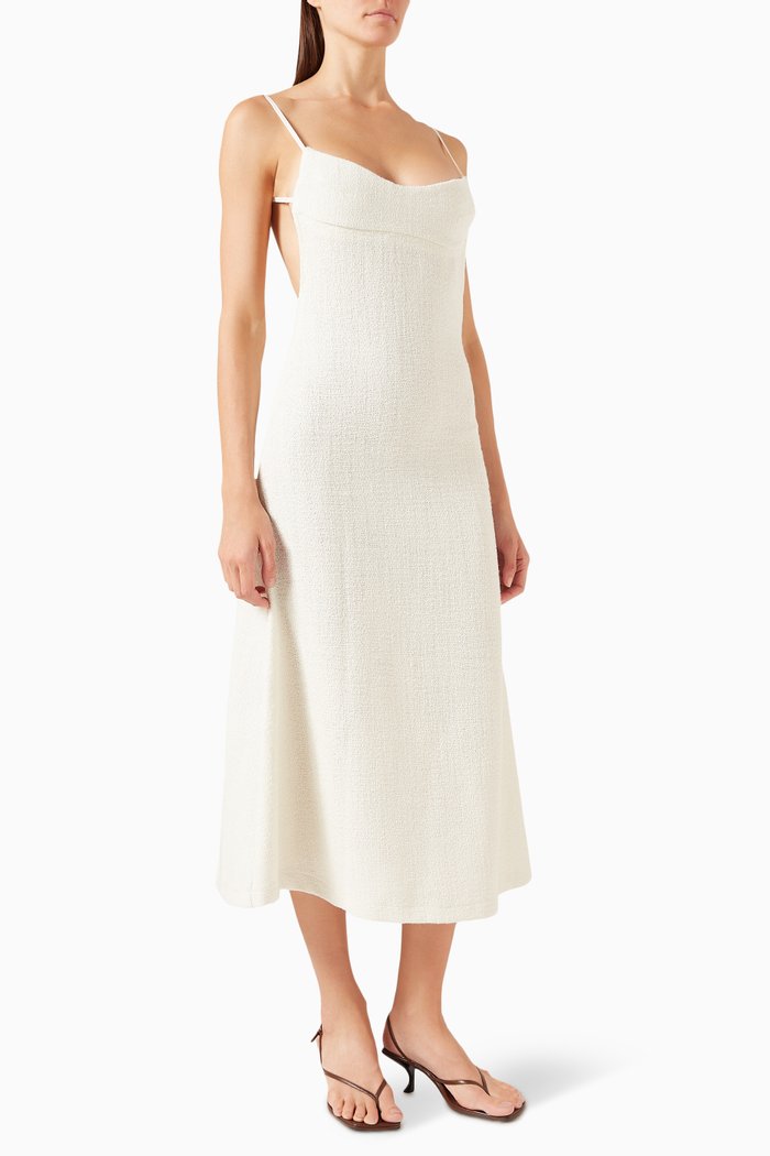 

A-line Backless Midi Dress in Boucle, Neutral