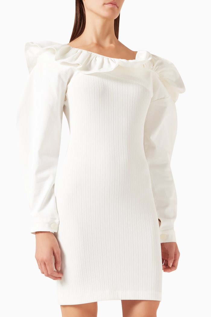 Wave Ruffle Mini Dress, White