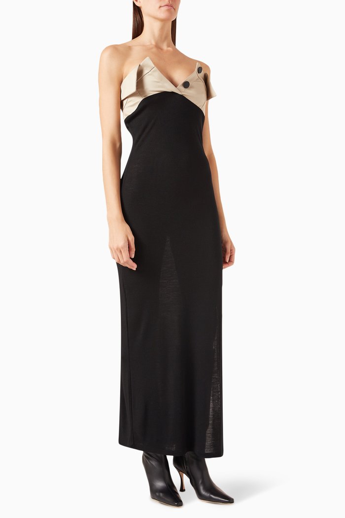 

Deconstructed Collar Maxi Dress in Merino, Black
