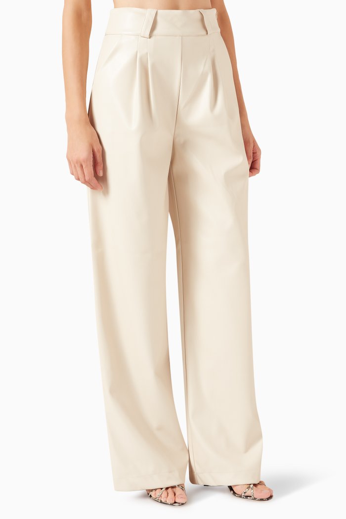 

Wide Leg Pants in Recycled Vegan Leather, Neutral