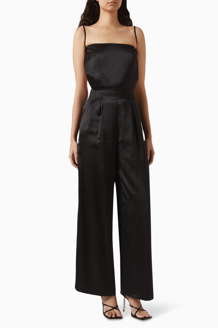 

Backless Jumpsuit in Satin, Black