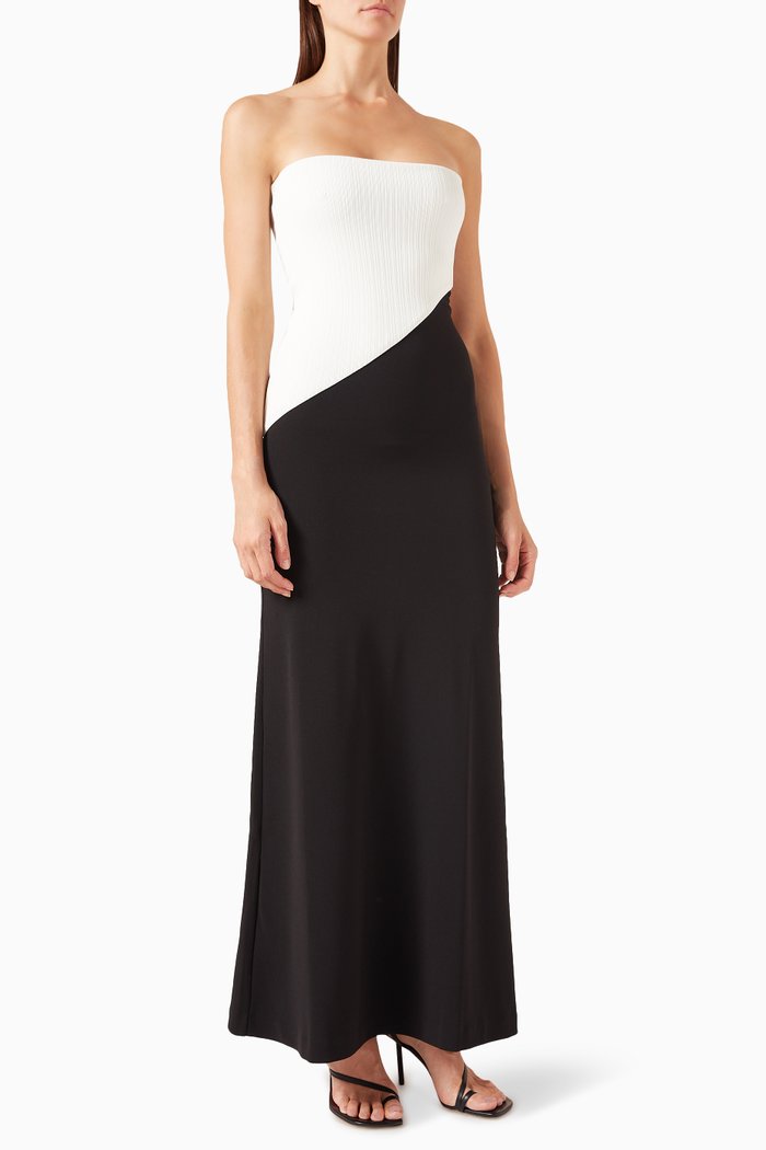 

Two Tone Asymmetric Maxi Dress, Black