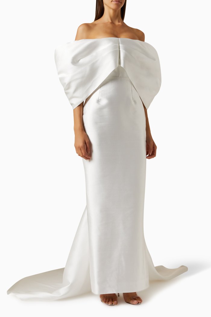 Delphina Maxi Dress in Crepe-knit, White
