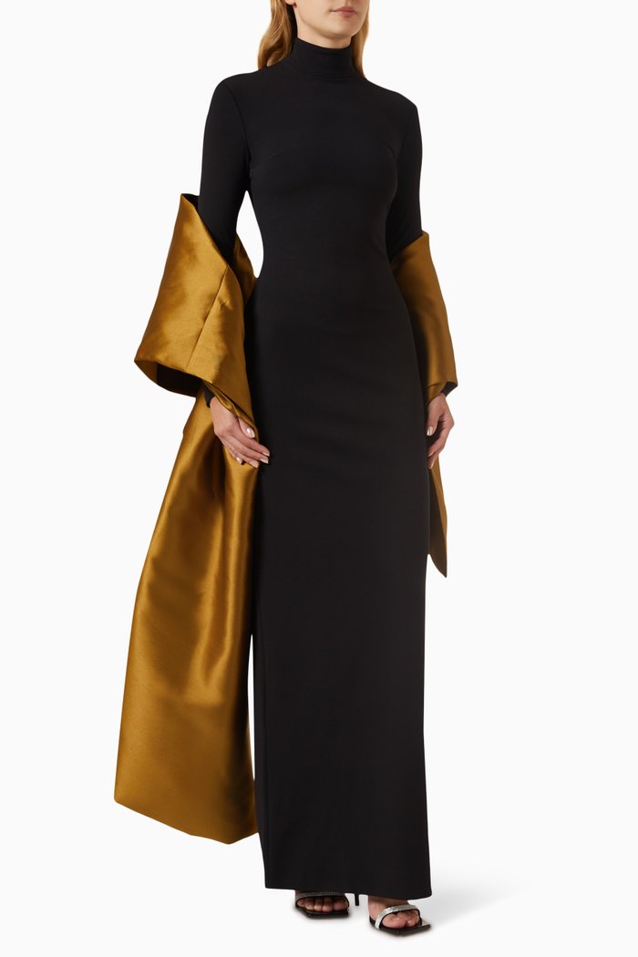 

Lyana Maxi Dress in Crepe-knit & Twill, Gold