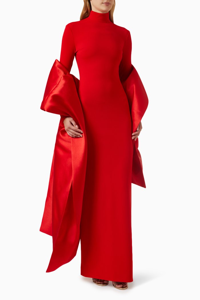 

Lyana Maxi Dress in Crepe-knit & Twill, Red