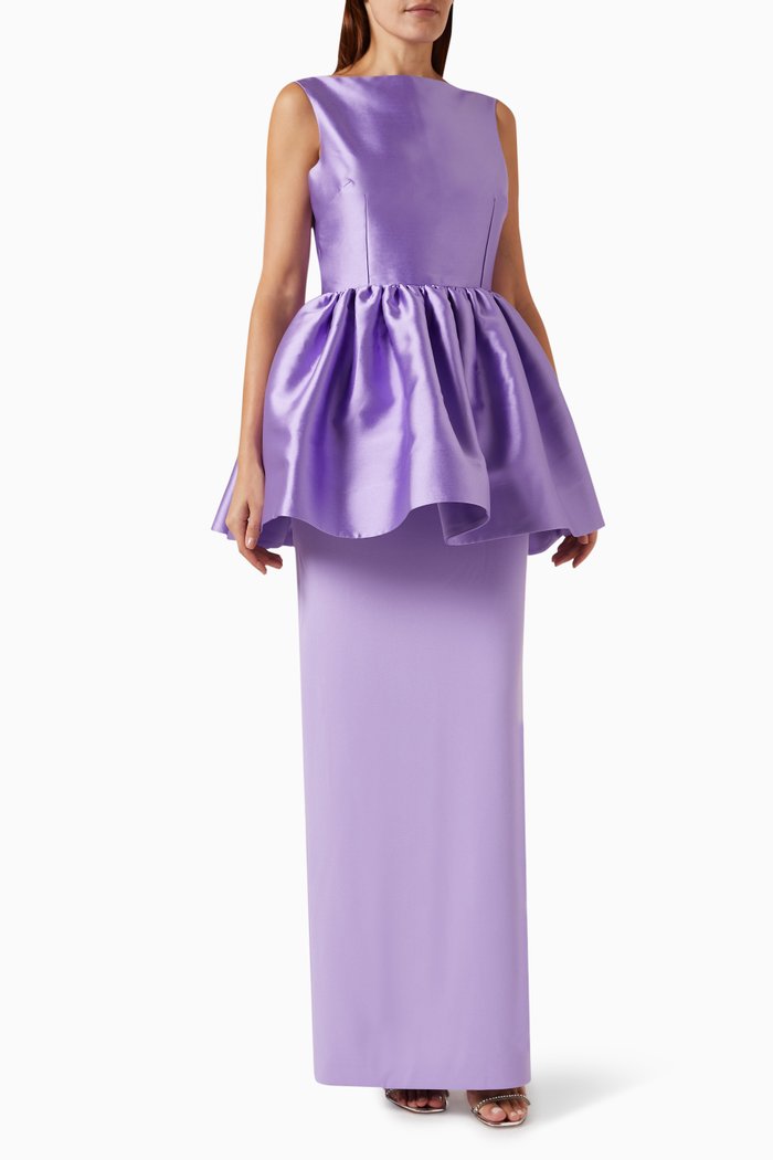 

Alda Maxi Dress in Crepe-knit & Organza, Purple