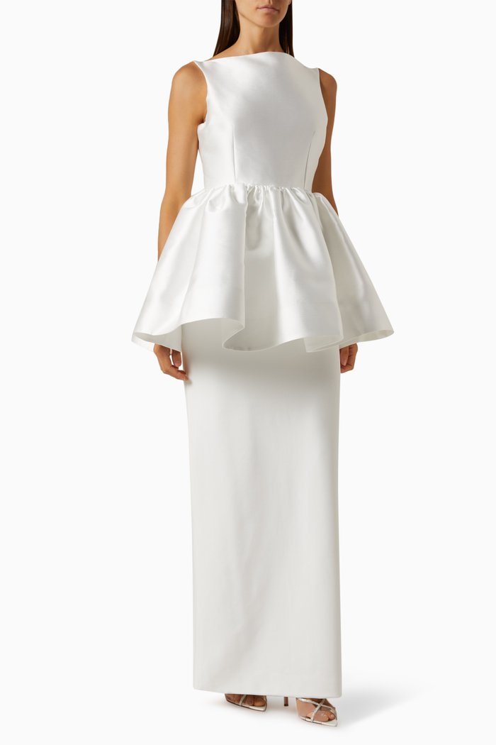 

Alda Maxi Dress in Crepe-knit & Organza, White